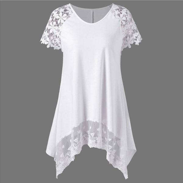 fashion summer blouse women lace trim irregular short sleeve o neck tee lady shirt casual short sleeve blouse summer female blusa, White
fashion summer blouse women lace trim irregular short sleeve o neck tee lady shirt casual short sleeve blouse summer female blusa, White