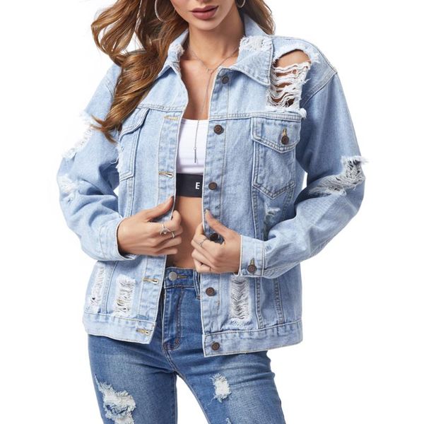 women's jackets women ripped jeans coat casual long sleeve button-down lapel outwear light blue autumn fashion clothes denim jacket, Black;brown
women's jackets women ripped jeans coat casual long sleeve button-down lapel outwear light blue autumn fashion clothes denim jacket, Black;brown