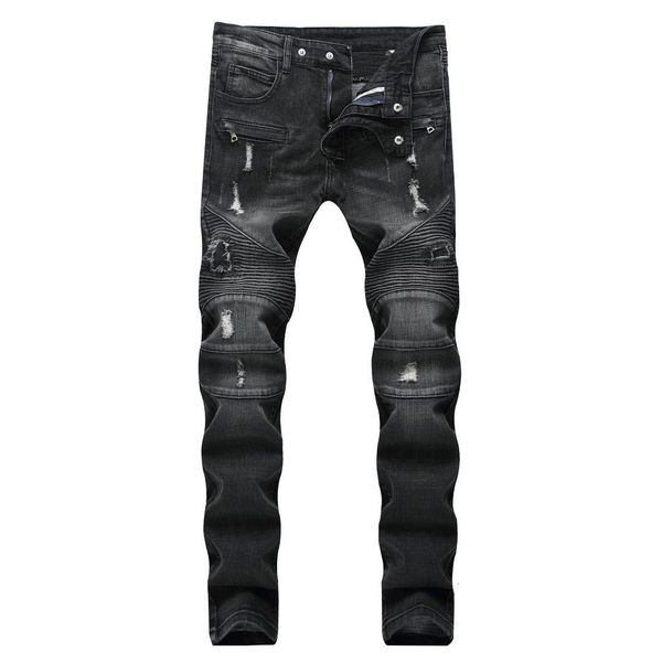 black jeans men hole casual ripped jeans slim fit rap hip hop pants straight classic pleated denim trousers biker, Blue
black jeans men hole casual ripped jeans slim fit rap hip hop pants straight classic pleated denim trousers biker, Blue