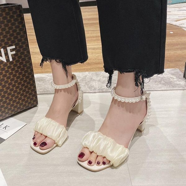sandals 2021 summer women's with pearl fairy style korean wild thick gentle fashion word high heels vb246, Black
sandals 2021 summer women's with pearl fairy style korean wild thick gentle fashion word high heels vb246, Black