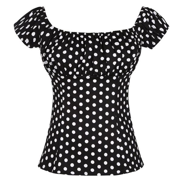 women's blouses & shirts black retro vintage women summer polka dot slash neck short sleeve slim ladies chic high street woman 2021, White
women's blouses & shirts black retro vintage women summer polka dot slash neck short sleeve slim ladies chic high street woman 2021, White