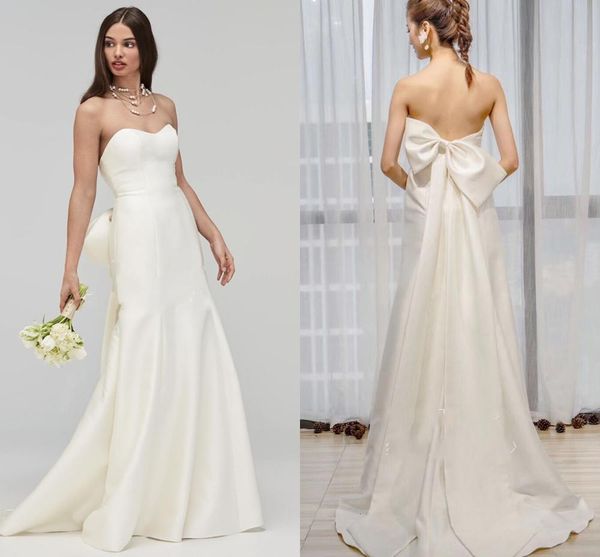 2021 new strapless elegant satin mermaid vestido de noiva trouwjurk trumpet bride wedding gowns with big bow 37nh, White
2021 new strapless elegant satin mermaid vestido de noiva trouwjurk trumpet bride wedding gowns with big bow 37nh, White