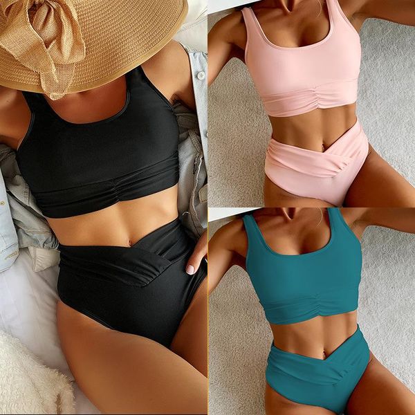women's swimwear solid high waist bikini sets women 2-pieces swimsuits brazilian female tankini beach bathing suits vintage biquini, White;black
women's swimwear solid high waist bikini sets women 2-pieces swimsuits brazilian female tankini beach bathing suits vintage biquini, White;black