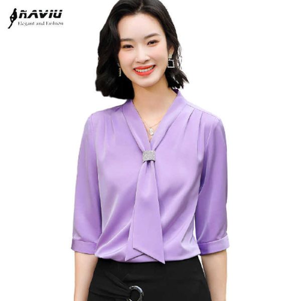 light purple shirt women design summer fashion formal temperament v neck chiffon blouses office ladies work 210604, White
light purple shirt women design summer fashion formal temperament v neck chiffon blouses office ladies work 210604, White