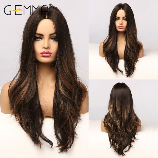 Ombre Dark Brown Golden Highlight Wigs Natural Cosplay Long Wavy Middle Part Wig for Black Women High Temperature Fiber
Ombre Dark Brown Golden Highlight Wigs Natural Cosplay Long Wavy Middle Part Wig for Black Women High Temperature Fiber