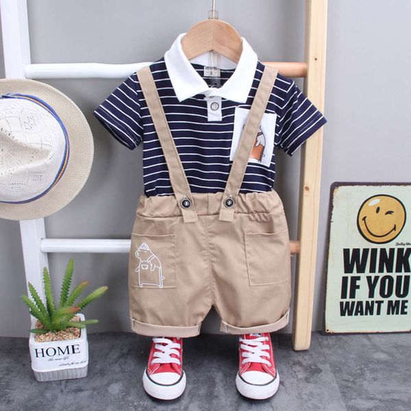 children's jump summer clothes new korean casual striped lapel short sleeve suspender suit fashion, Blue
children's jump summer clothes new korean casual striped lapel short sleeve suspender suit fashion, Blue