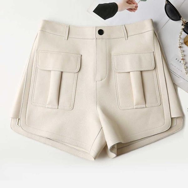 women's shorts women style korean genuine leather autumn high-rise wide-leg c747, White;black
women's shorts women style korean genuine leather autumn high-rise wide-leg c747, White;black