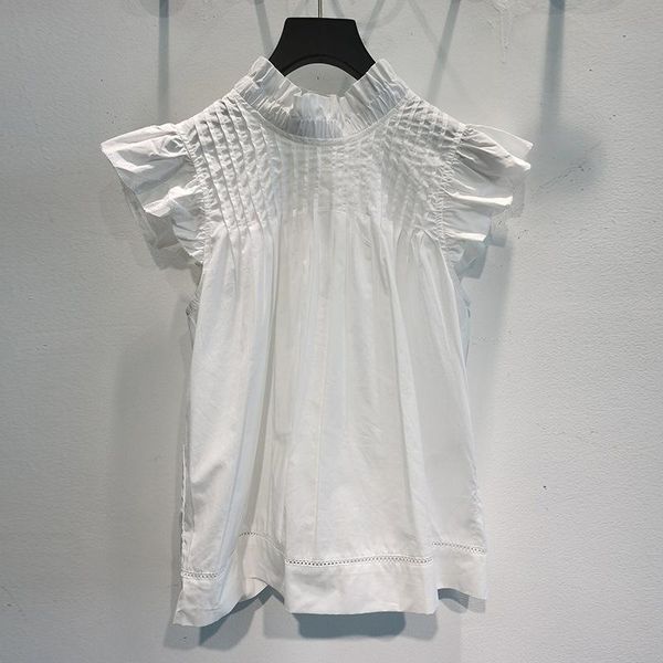2021 new women pleated blouse lady flying sleeves sleeveless single-breasted white shirt female frill trim collar blouse top
2021 new women pleated blouse lady flying sleeves sleeveless single-breasted white shirt female frill trim collar blouse top