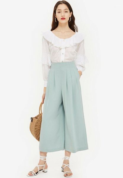 women's pants & capris green high-waisted culottes summer casual trousers, Black;white
women's pants & capris green high-waisted culottes summer casual trousers, Black;white