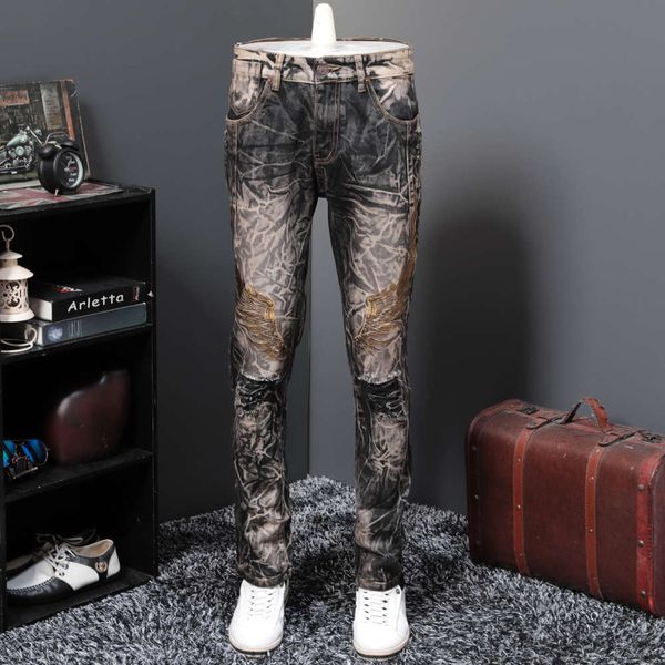 spring and autumn embroidery wing jeans men's slim straight personality trend nostalgic long large leg pantswinter, Blue
spring and autumn embroidery wing jeans men's slim straight personality trend nostalgic long large leg pantswinter, Blue