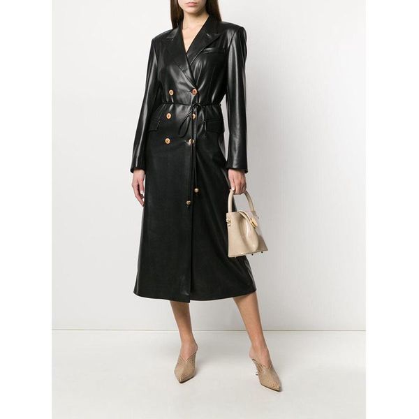 women's leather & faux simple women color patchwork windbreaker double breasted long sleeve lace-up office lady mid-length trench coats, Black
women's leather & faux simple women color patchwork windbreaker double breasted long sleeve lace-up office lady mid-length trench coats, Black
