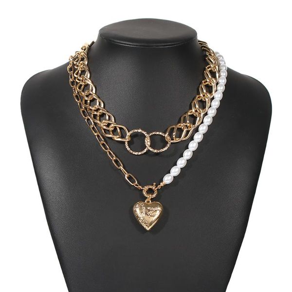 pendant necklaces punk multi layer pearl chain choker necklace collar statement love heart for women gold color metal jewelry, Silver
pendant necklaces punk multi layer pearl chain choker necklace collar statement love heart for women gold color metal jewelry, Silver