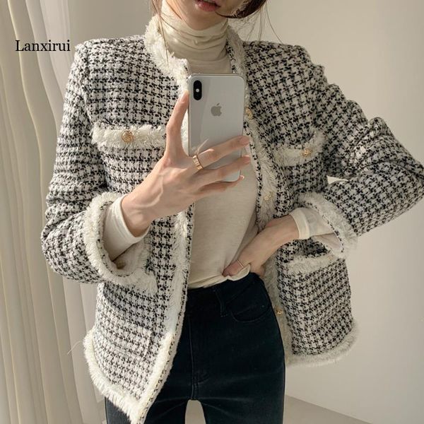 women's jackets vintage houndstooth tweed jacket women autumn winter thicken lambswool spliced tassel elegant cardigan coat korean chic, Black;brown
women's jackets vintage houndstooth tweed jacket women autumn winter thicken lambswool spliced tassel elegant cardigan coat korean chic, Black;brown