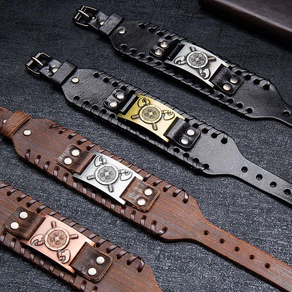 charm bracelets trendy design nordic double axe irish cross bracelet leather woven men's viking accessorie genuine jewelr, Golden;silver
charm bracelets trendy design nordic double axe irish cross bracelet leather woven men's viking accessorie genuine jewelr, Golden;silver