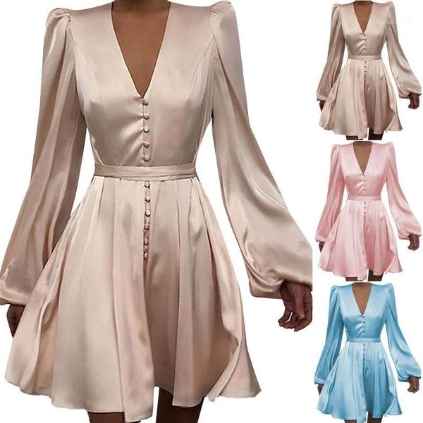 casual dresses women's dress ladies satin v-neck temperament slim button lace-up lantern sleeve summer fashion, Black;gray
casual dresses women's dress ladies satin v-neck temperament slim button lace-up lantern sleeve summer fashion, Black;gray