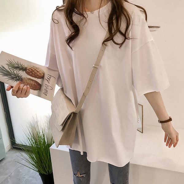 women's t-shirt 2021 fashion ladies summer solid color round female short sleeve casual cotton women tee, White
women's t-shirt 2021 fashion ladies summer solid color round female short sleeve casual cotton women tee, White