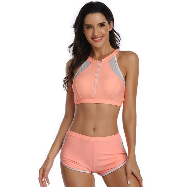 women athletic two piece swimsuits high neck front zipper sports crop with boyshorts diving surfing swimwear bikini set
women athletic two piece swimsuits high neck front zipper sports crop with boyshorts diving surfing swimwear bikini set