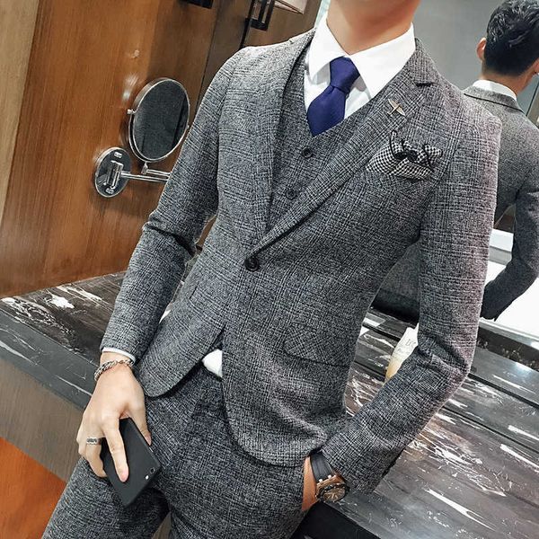 men's suits & blazers wedding formal wear good quality gray plaid fashion male jackets+pants+vest 7qe7, White;black
men's suits & blazers wedding formal wear good quality gray plaid fashion male jackets+pants+vest 7qe7, White;black