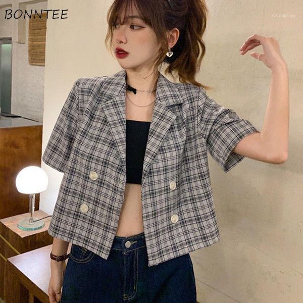 women's jackets cropped basic women plaid fashion summer turn-down collar all-match short sleeve student chic feminino clothing ulzzang, Black;brown
women's jackets cropped basic women plaid fashion summer turn-down collar all-match short sleeve student chic feminino clothing ulzzang, Black;brown