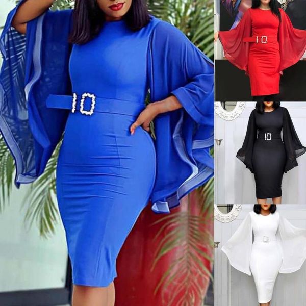 casual dresses women dress rhinestone wide belt chiffon flare sleeve elegant o-neck long bodycon midi workwear vestidos, Black;gray
casual dresses women dress rhinestone wide belt chiffon flare sleeve elegant o-neck long bodycon midi workwear vestidos, Black;gray