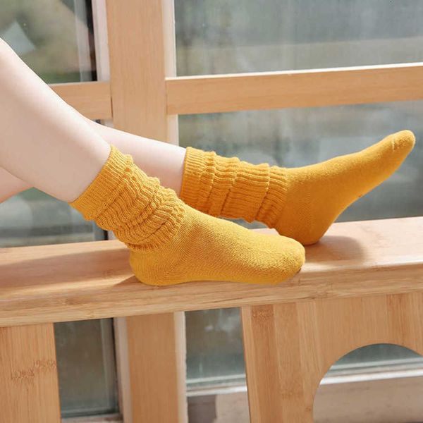 socks spring and autumn solid color pile girls' candy, Black