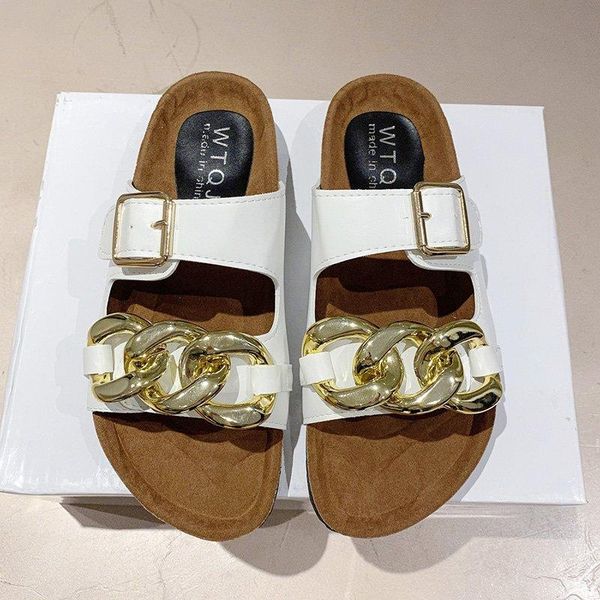 slippers sandals women's shoes summer metal chain buckle round head flat thick bottom outer beach zapatillas de mujer, Black
slippers sandals women's shoes summer metal chain buckle round head flat thick bottom outer beach zapatillas de mujer, Black