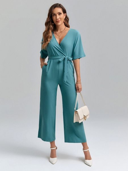 emery rose hidden pocket belted wide leg jumpsuit v5kc#, White
emery rose hidden pocket belted wide leg jumpsuit v5kc#, White