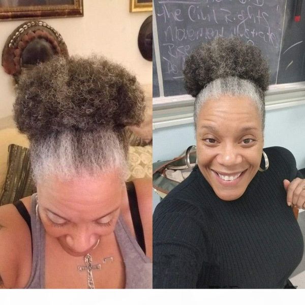 afro 4c curly grey human hair ponytail hairpiece for old woman salt and pepper short high puff upd human hair pony tail 120g, Black
afro 4c curly grey human hair ponytail hairpiece for old woman salt and pepper short high puff upd human hair pony tail 120g, Black