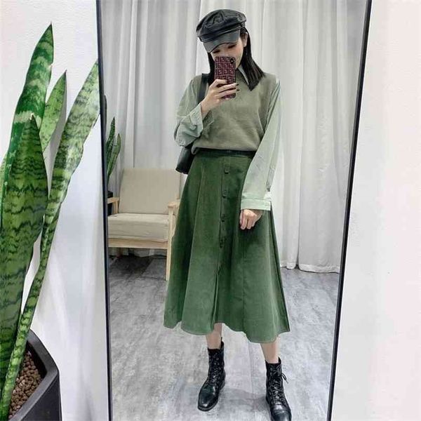 autumn& winter arrivals high waist slim corduroy green a-line skirt temperament casual women long skirts 210527, Black 
autumn& winter arrivals high waist slim corduroy green a-line skirt temperament casual women long skirts 210527, Black