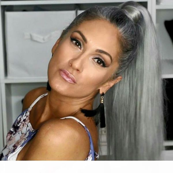salt and pepper silver grey human hair ponytail extension clip in natural highlights pony tail hair piece sleek straight ponytaiis, Black
salt and pepper silver grey human hair ponytail extension clip in natural highlights pony tail hair piece sleek straight ponytaiis, Black