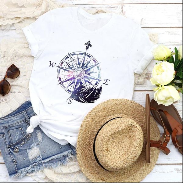 women graphic feather compass adventure cute lady 90s fashion tees print t shirt clothing female shirt womens t shirt, White
women graphic feather compass adventure cute lady 90s fashion tees print t shirt clothing female shirt womens t shirt, White