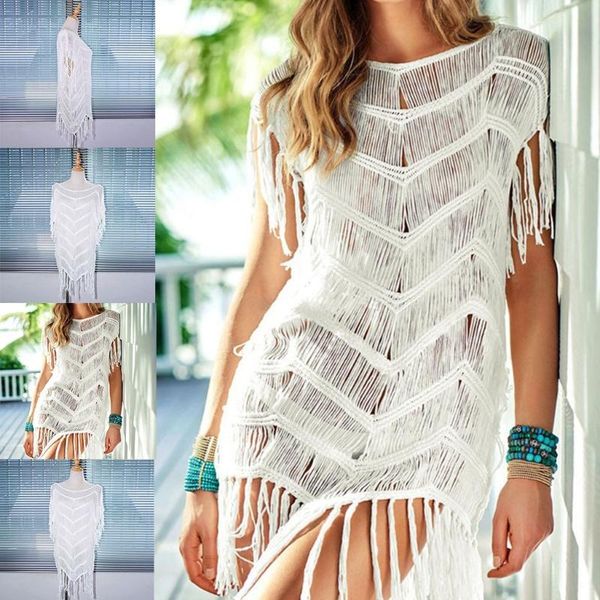 women's swimwear 57ed women summer short sleeve crochet striped swimsuit bikini cover up hollow out knit fringe tassels beach dress, White;black
women's swimwear 57ed women summer short sleeve crochet striped swimsuit bikini cover up hollow out knit fringe tassels beach dress, White;black
