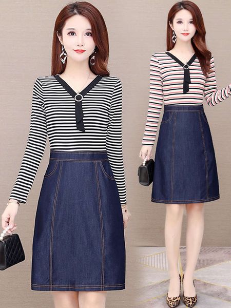 slim denim dress women's 2021 spring and autumn new stripe stitching fake two pieces temperament long sleeve waist skirt, Black;gray
slim denim dress women's 2021 spring and autumn new stripe stitching fake two pieces temperament long sleeve waist skirt, Black;gray