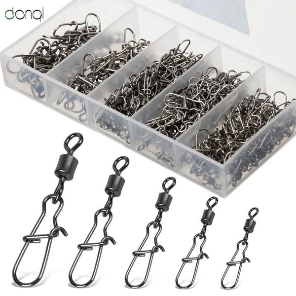 

donql 100/200pcs bearing swivel fishing connector snap rolling interlock connector fishhook lure fishing hook tackle accessories