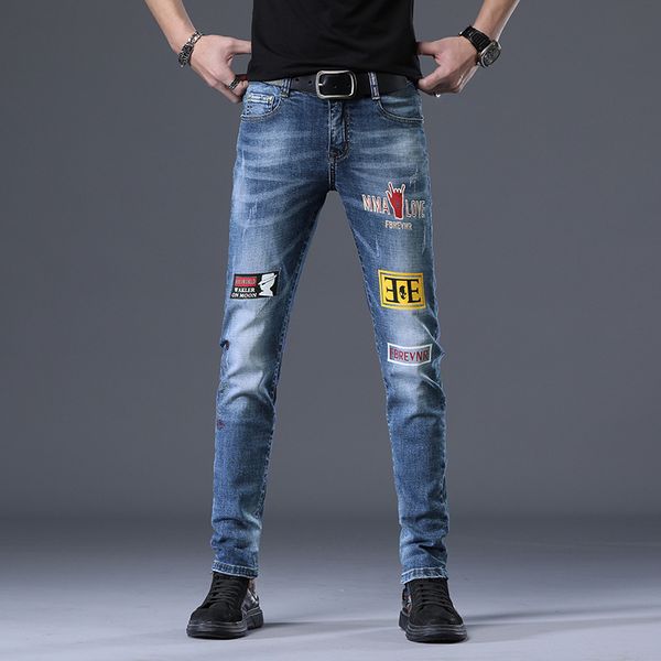 jeans mens fashion brand four seasons printing stretch slim fit small foot casual jeans pants, Blue
jeans mens fashion brand four seasons printing stretch slim fit small foot casual jeans pants, Blue