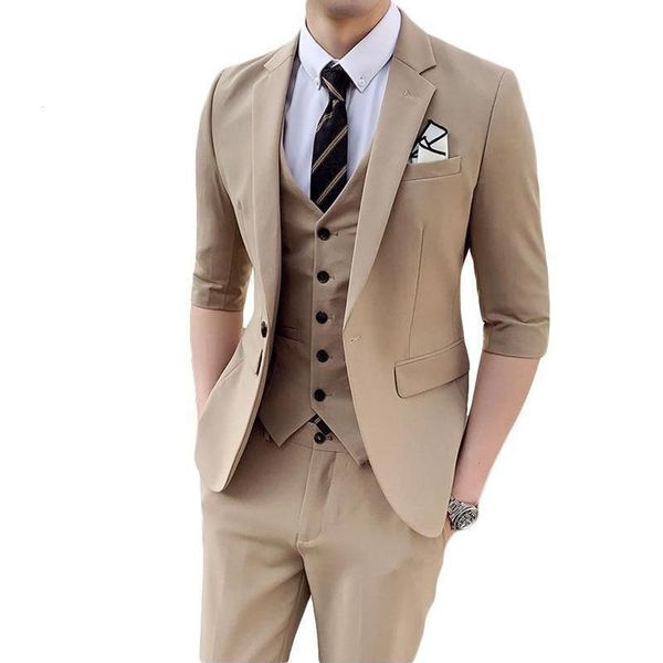men's suits & blazers men slim fit half sleeve suit khaki sky blue gray blazer summer 3 pcs groom wedding, White;black
men's suits & blazers men slim fit half sleeve suit khaki sky blue gray blazer summer 3 pcs groom wedding, White;black