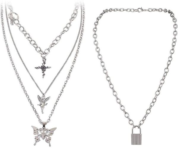 chains butterfly lock necklace angel layered choker-aesthetic chunky fashion key chain jewelry gifts, Silver
chains butterfly lock necklace angel layered choker-aesthetic chunky fashion key chain jewelry gifts, Silver