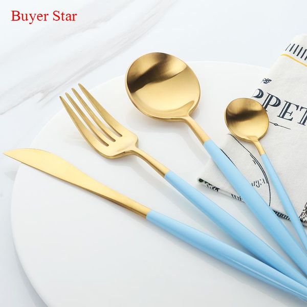 24pcs blue gold cutlery set stainless steel western tableware sets fork knife dinnerware set drop shipping
24pcs blue gold cutlery set stainless steel western tableware sets fork knife dinnerware set drop shipping
