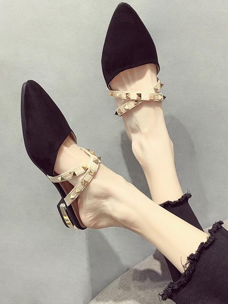 slippers women's shoes outdoor 2021 spring pointed suede studded flats, Black
slippers women's shoes outdoor 2021 spring pointed suede studded flats, Black