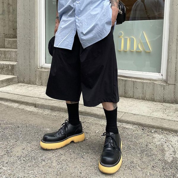 men's shorts elastic waist casual fashion black wide-leg men streetwear loose oversize straight five-point pants mens, White;black 
men's shorts elastic waist casual fashion black wide-leg men streetwear loose oversize straight five-point pants mens, White;black