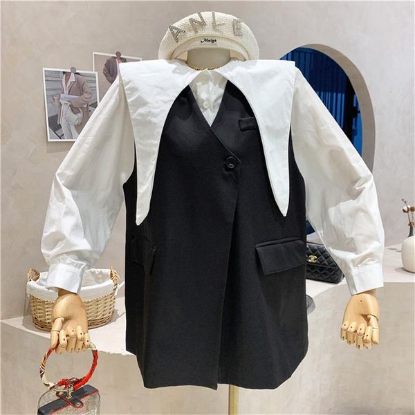 women's vests niche design clothing 2021 autumn british style sleeveless suit vest jacket + mid-length shirt 2 piece, Black;white
women's vests niche design clothing 2021 autumn british style sleeveless suit vest jacket + mid-length shirt 2 piece, Black;white