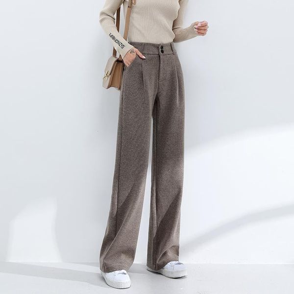 women's pants & capris 2021 autumn fashion loose wide leg women high waist long straight woolen female solid color pockets trousers j36, Black;white
women's pants & capris 2021 autumn fashion loose wide leg women high waist long straight woolen female solid color pockets trousers j36, Black;white