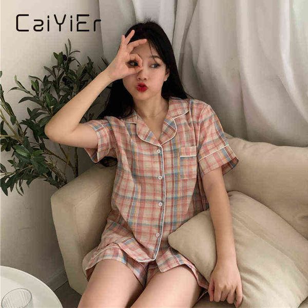 caiyier sweet pajama women nightwear grid printed summer short sleeve sleepwear trendy leisure korean style shorts homewear suit 211109, Black;red
caiyier sweet pajama women nightwear grid printed summer short sleeve sleepwear trendy leisure korean style shorts homewear suit 211109, Black;red