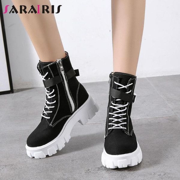 boots sarairis arrival solid buckle zipper round toe platform women 2021 trendy comfy casual med heel shoes, Black
boots sarairis arrival solid buckle zipper round toe platform women 2021 trendy comfy casual med heel shoes, Black