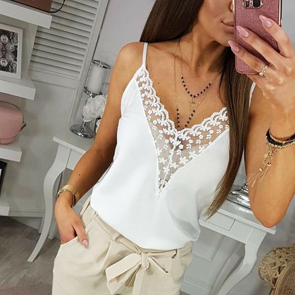 womens summer strappy lace vest sleeveless shirt blouse ladies solid casual v neck loose tank new, White
womens summer strappy lace vest sleeveless shirt blouse ladies solid casual v neck loose tank new, White