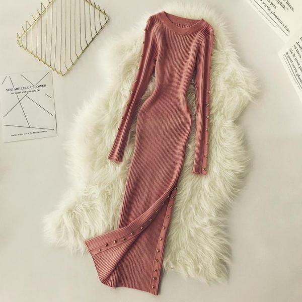 women chic rivet knitted dress long sleeve o neck split elastic dress autumn winter warm pullovers sweater dress, White;black
women chic rivet knitted dress long sleeve o neck split elastic dress autumn winter warm pullovers sweater dress, White;black