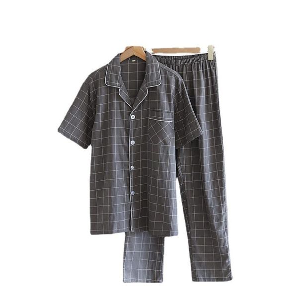 men's sleepwear simple plaid gauze short-sleeved trousers home clothes suit two-piece cotton comfortable casual pajamas, Black;brown
men's sleepwear simple plaid gauze short-sleeved trousers home clothes suit two-piece cotton comfortable casual pajamas, Black;brown