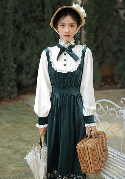 casual dresses sweet lolita style green velvet dress vintage jurk bow lantern sleeve embroidery floral princess gatsby gorgeous vestido, Black;gray
casual dresses sweet lolita style green velvet dress vintage jurk bow lantern sleeve embroidery floral princess gatsby gorgeous vestido, Black;gray