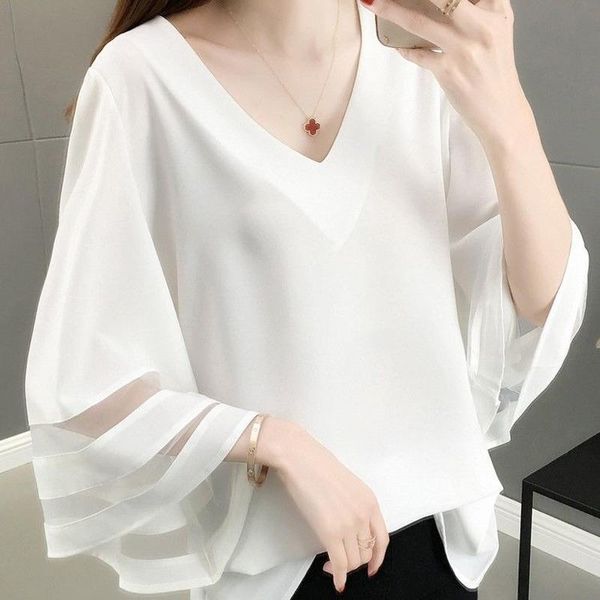 women's blouses & shirts hollow chiffon shirt summer 2021 style korean trumpet sleeve loose trendy, White
women's blouses & shirts hollow chiffon shirt summer 2021 style korean trumpet sleeve loose trendy, White