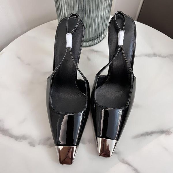 sandals casual designer lady fashion women shoes black patent leather metal toe slingback high heels
sandals casual designer lady fashion women shoes black patent leather metal toe slingback high heels